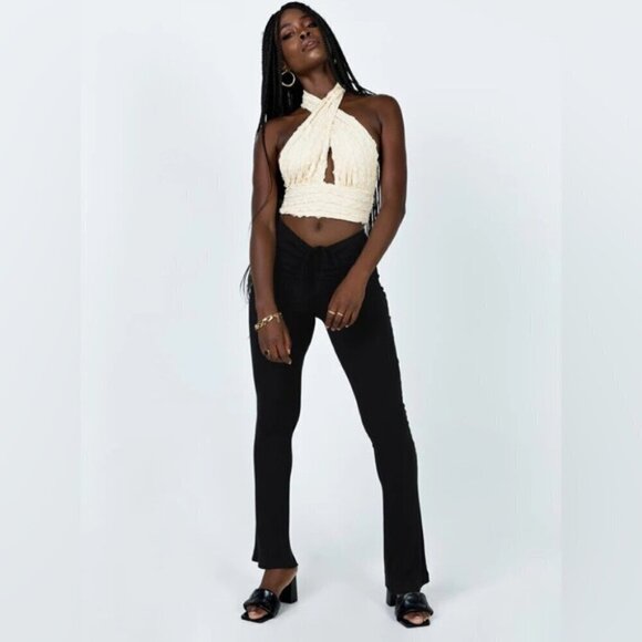 Princess Poly CHAYSE TOP BEIGE Halter cropped stretch deep V Size 12 NEW NWT - Picture 3 of 13